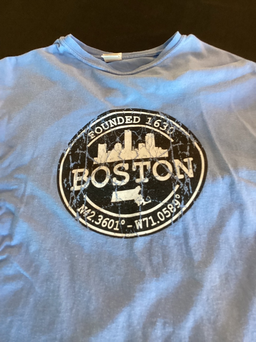 Boston ,Graphic Crewneck T-Shirt, - Light Blue,Size Medium